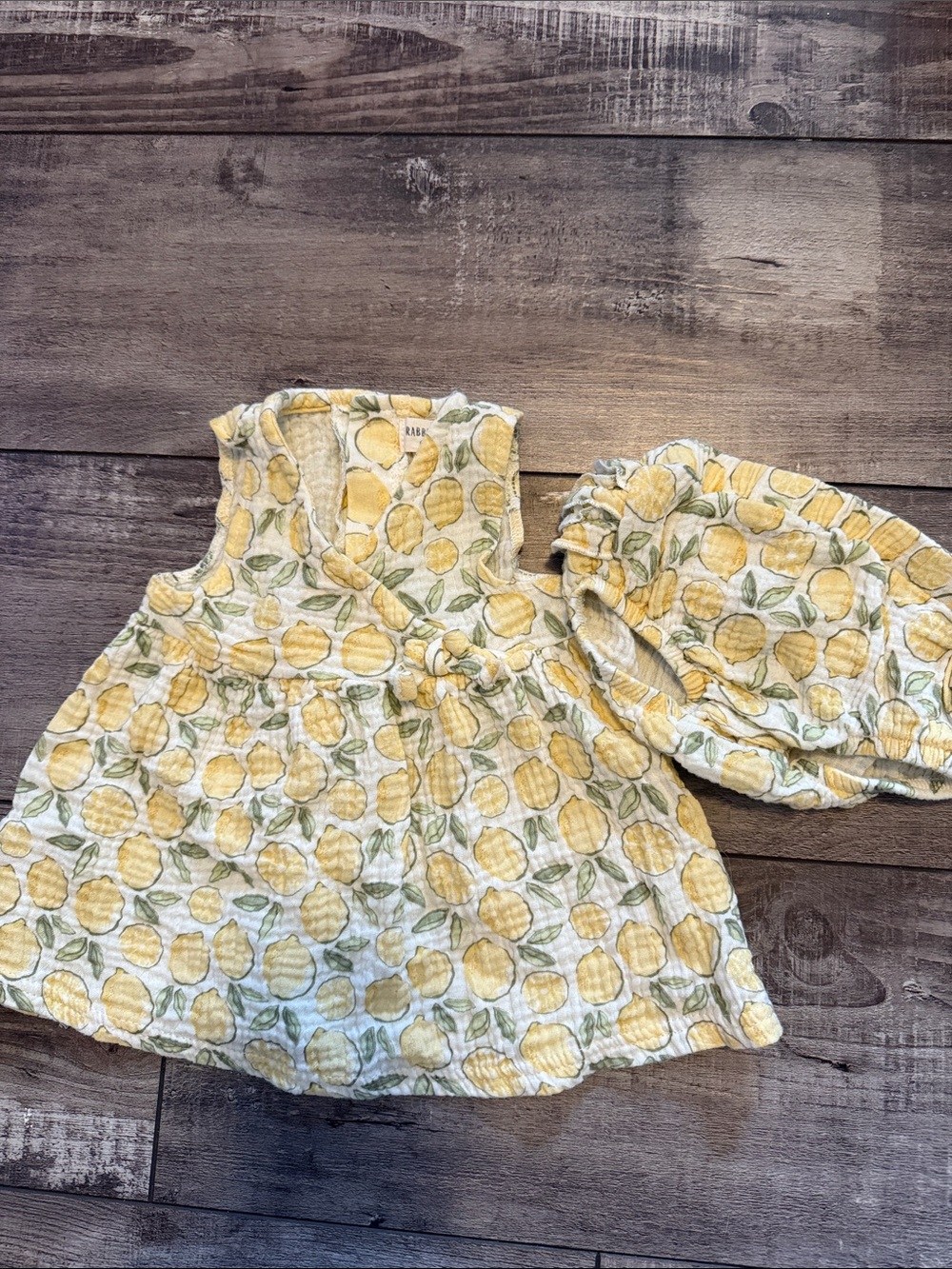 Lemon Print Sleeveless Baby Dress with Bloomers